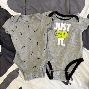Nike Gray and Black Kids 3 months 2 Pack Bodysuit Set With Gift Box